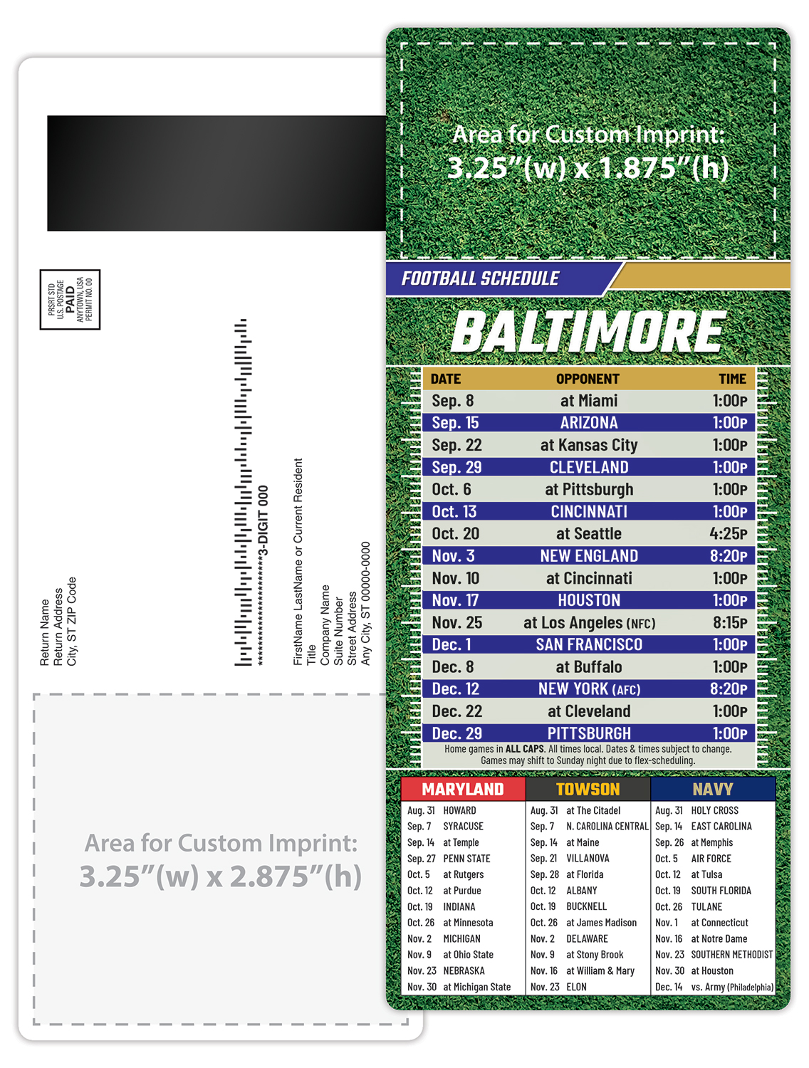 Football Schedule Laminated Card/Postcard with Magnet Strip 3.5x8.5 - 14 pt. 5