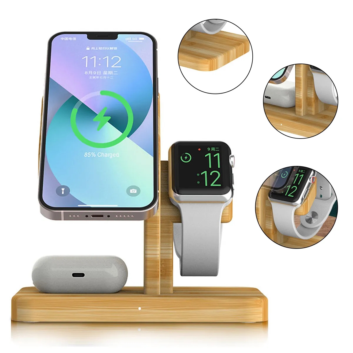 Bamboo Wireless Charging Stand For Phone Watch And Earbuds 5