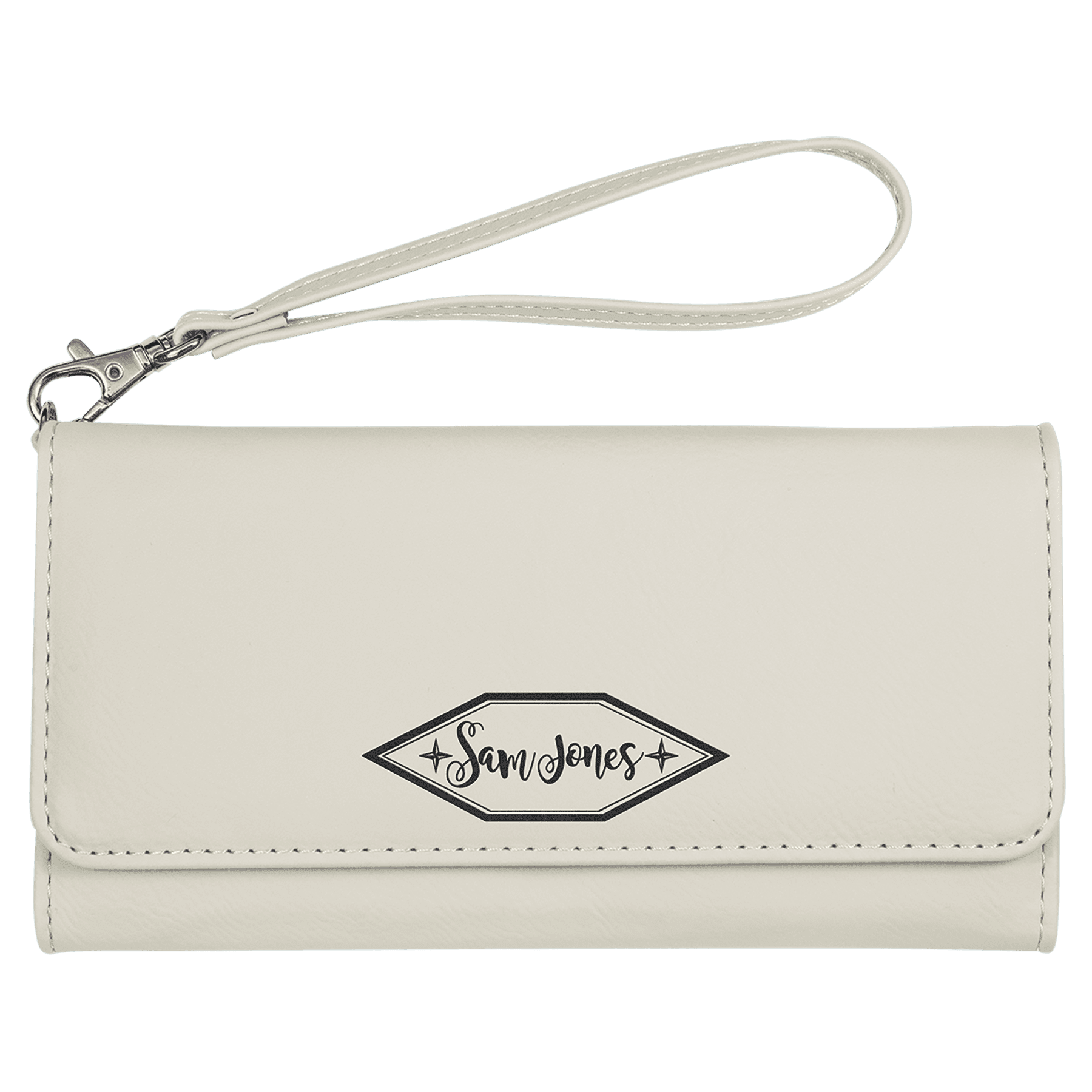 7 1/2" x 4" White Leatherette Wallet with Strap 2