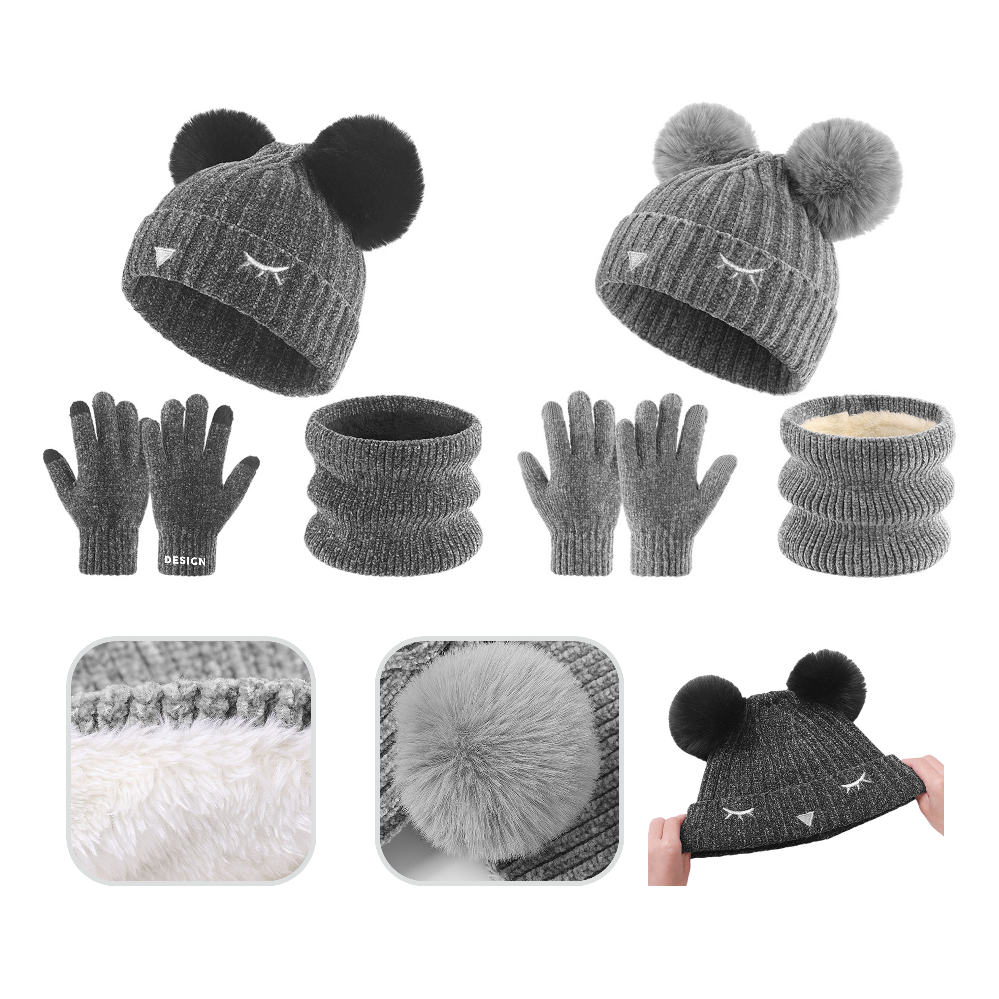 3Pcs Kids Hat Scarf and Snow Gloves Set 3