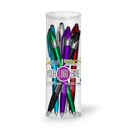 iWriter Twist Stylus & Pen Combo - 6 Pack Tube Set with Full Color Decal