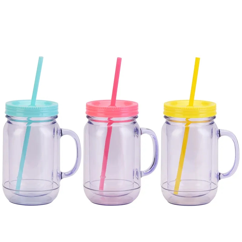 20OZ Double Plastic Mason Bottle With Straw 13