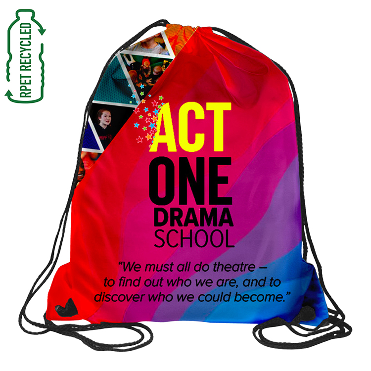 "MONVISO" 15" W x 18" H Recycled RPET Full Color Import 210D RPET Drawstring Cinch Pack Backpack