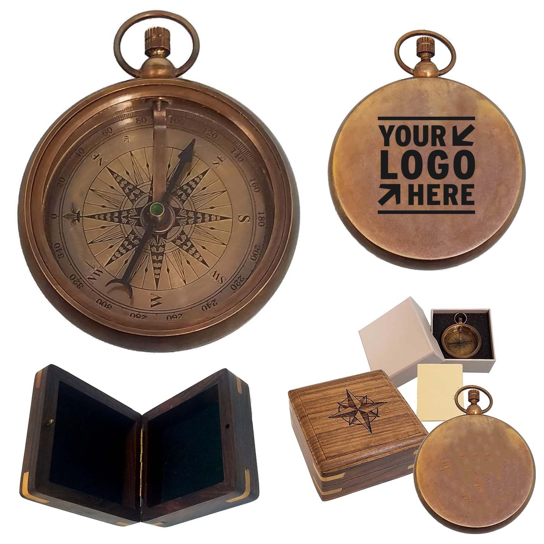 Personalized Antique Brass Pocket Engraved Compass Gift