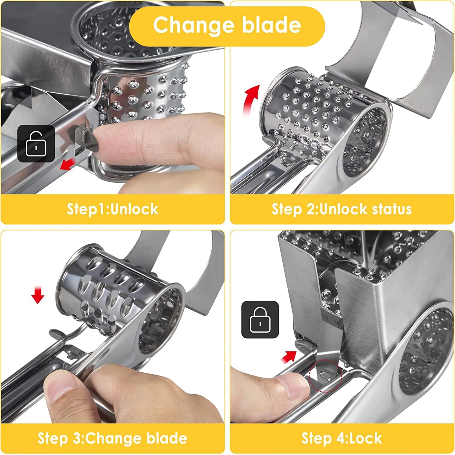 Vegetable Stainless Cheese Grater Shredder Cutter w/4 Blades 4