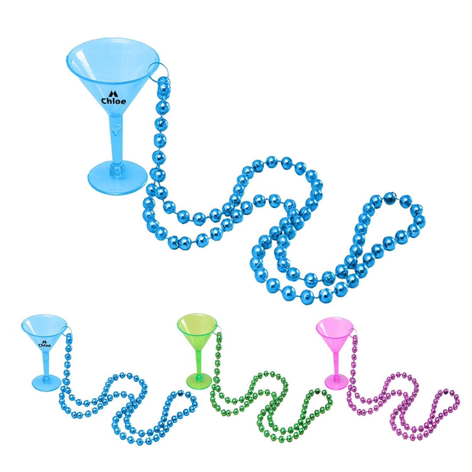 Fashion Plastic Goblet Shot Glass With Bead Necklace 2