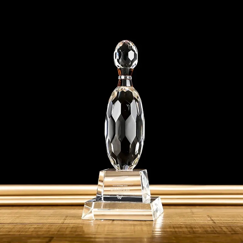 Custom New Design Clear Base Bowling Shape Crystal Trophy 2