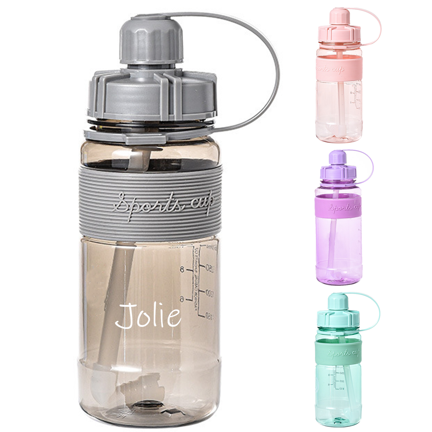 Plastic Portable Outdoor Fitness Water Bottle with Straw