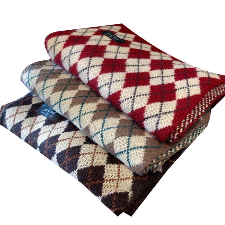 Retro Diamond Plaid Knitted Wool Scarf 3