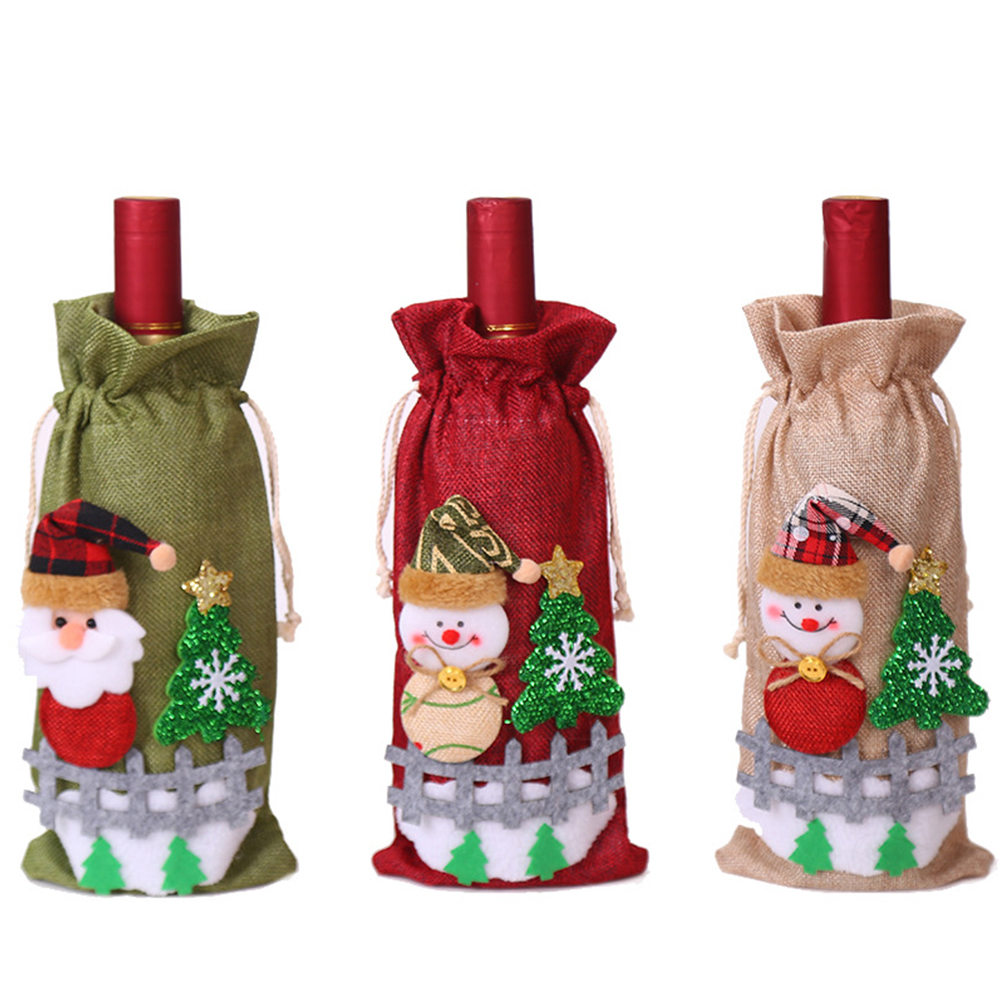 Christmas Champagne Wine Bottle Drawstring Bag