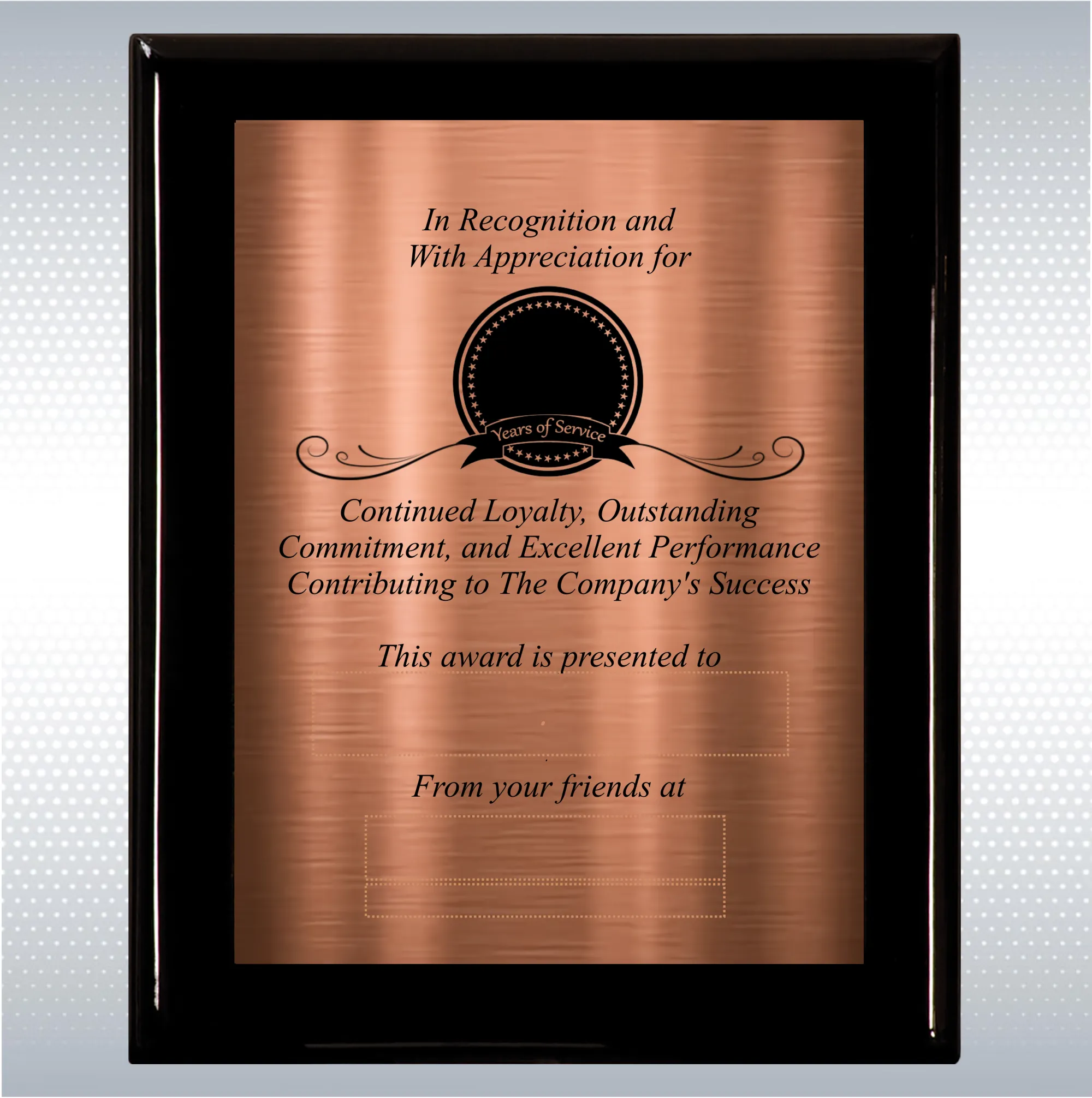 Black Piano Finish Wood Plaque Personalized Years of Service 11