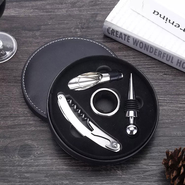 WineVault 4 PC Leatherette Case Wine Opener Set & Corkscrew 4