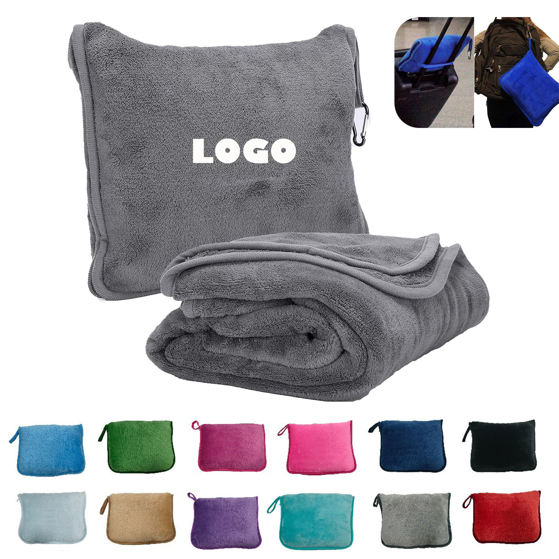 2 In 1 59" x 39" Travel Pillow Blanket 2