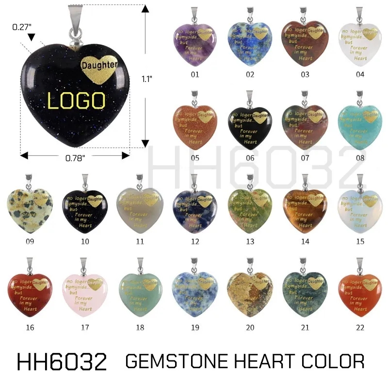 Heart Gemstone Pendant Charm with Custom Logo 6