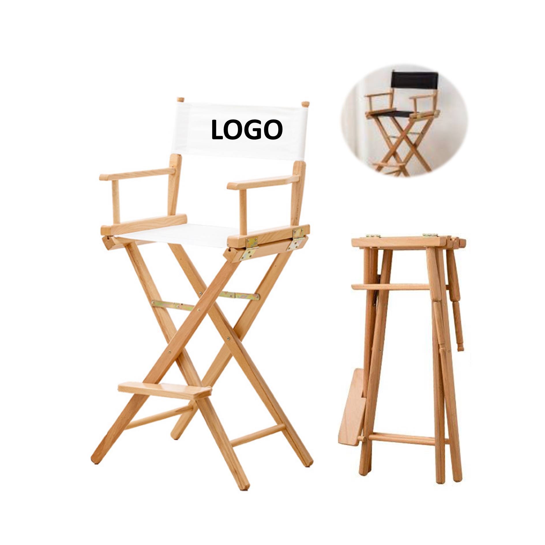 Foldable Table-Height Wood Makeup Director Chair 2