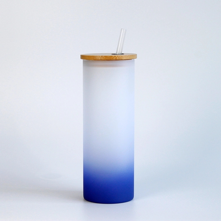 18Oz Bamboo Covered Frosted Glass Cup 8