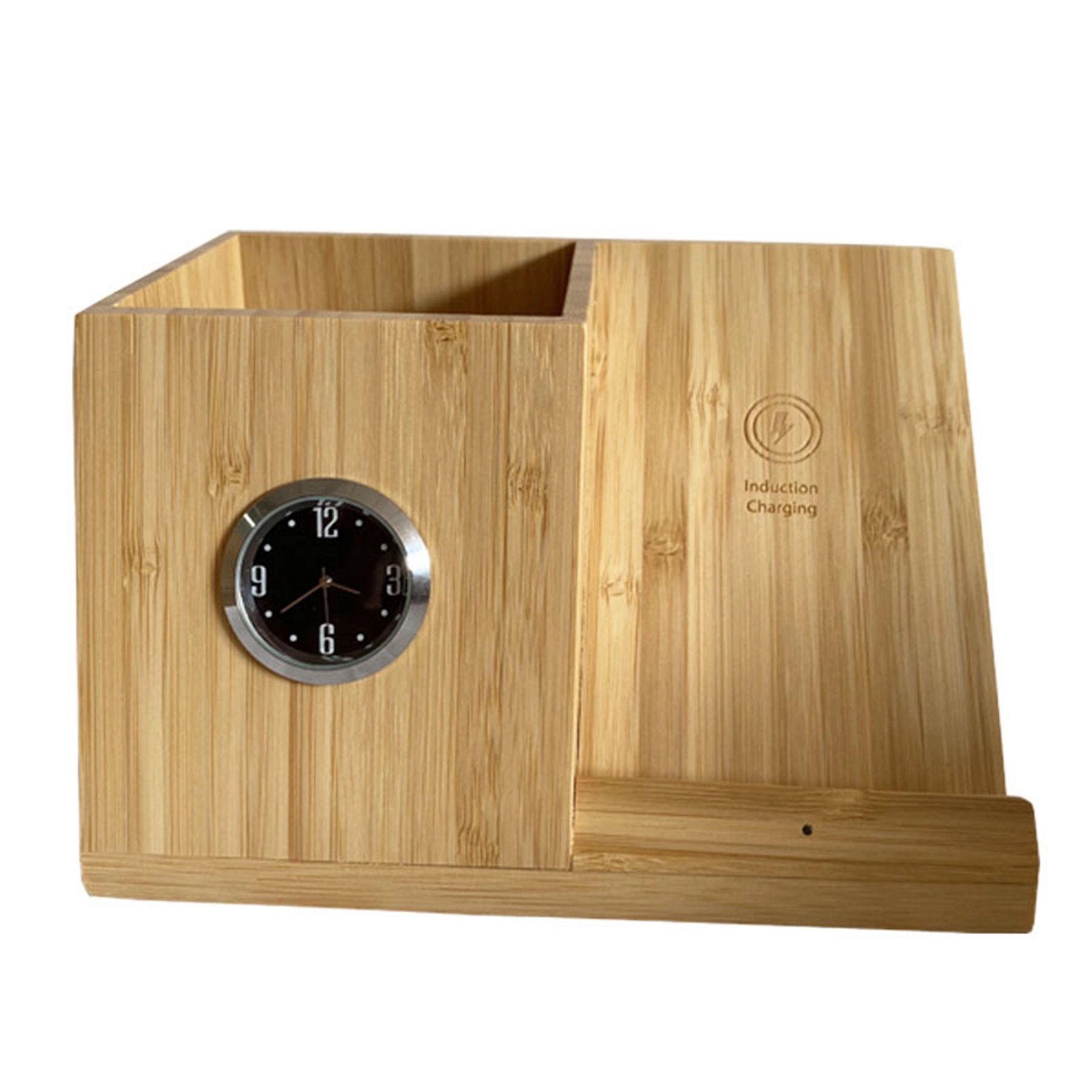 10 W Bamboo Wireless Charger Organizer with Clock 8
