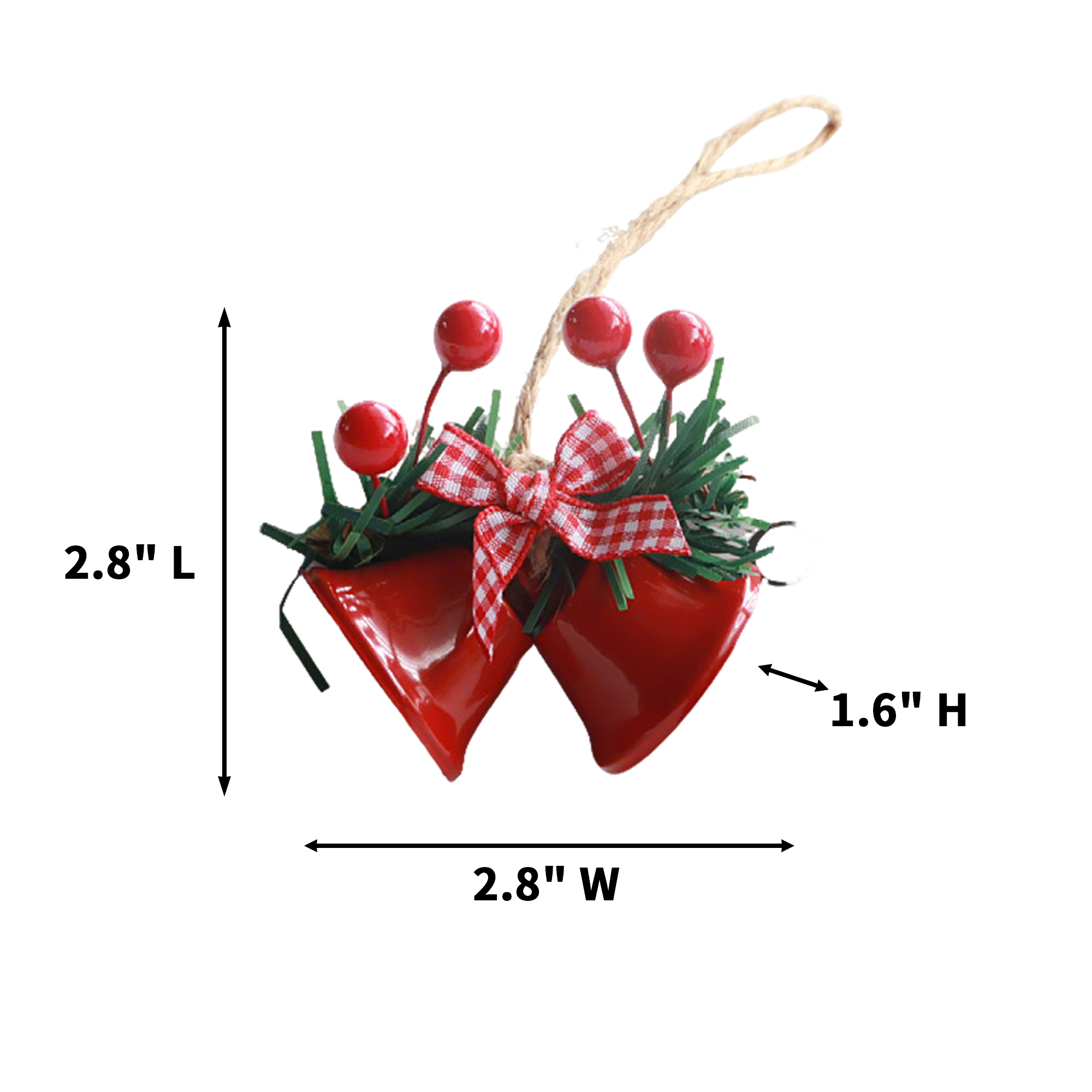 Iron Double Bell Holiday Decoration 2.8" Length X 2.8" Width X 1.6" Height 6