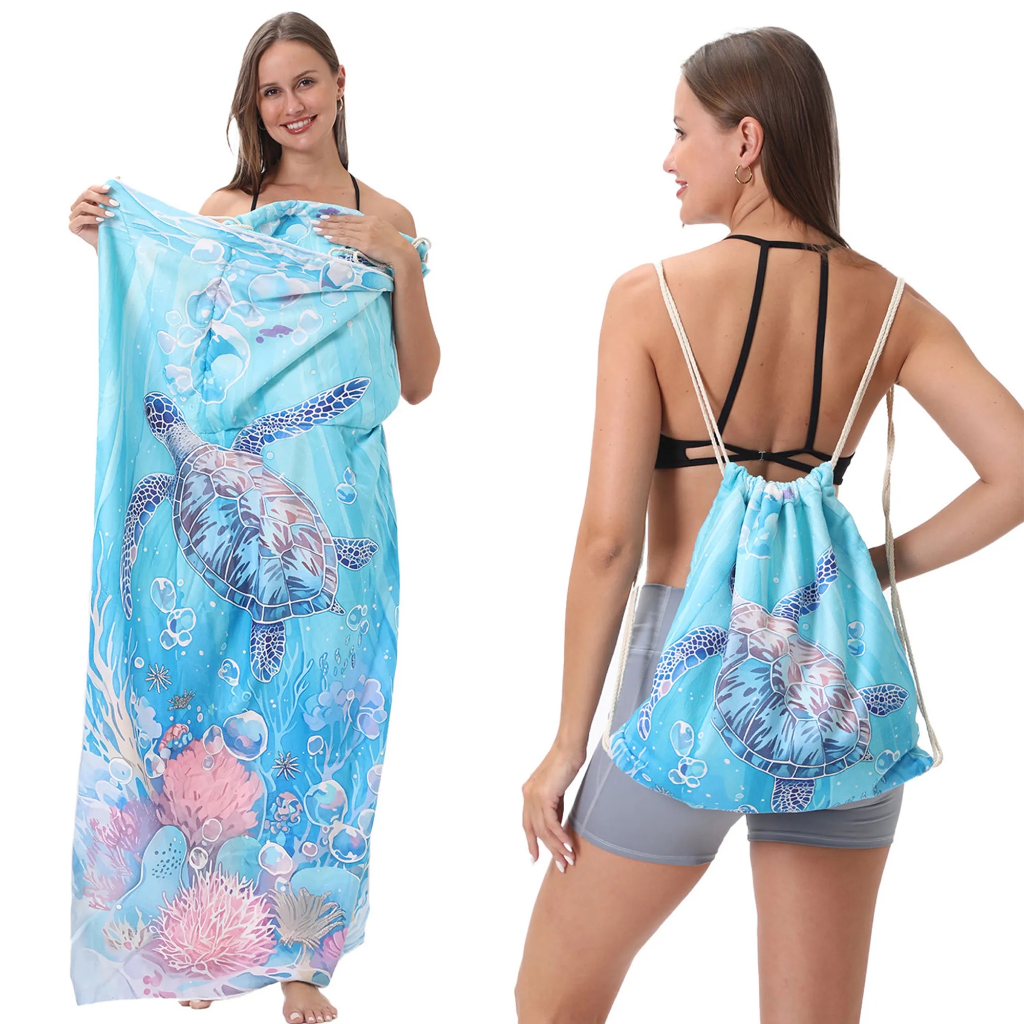 Versatile 2-In-1 Foldable Beach Towel With Storage Bag 12