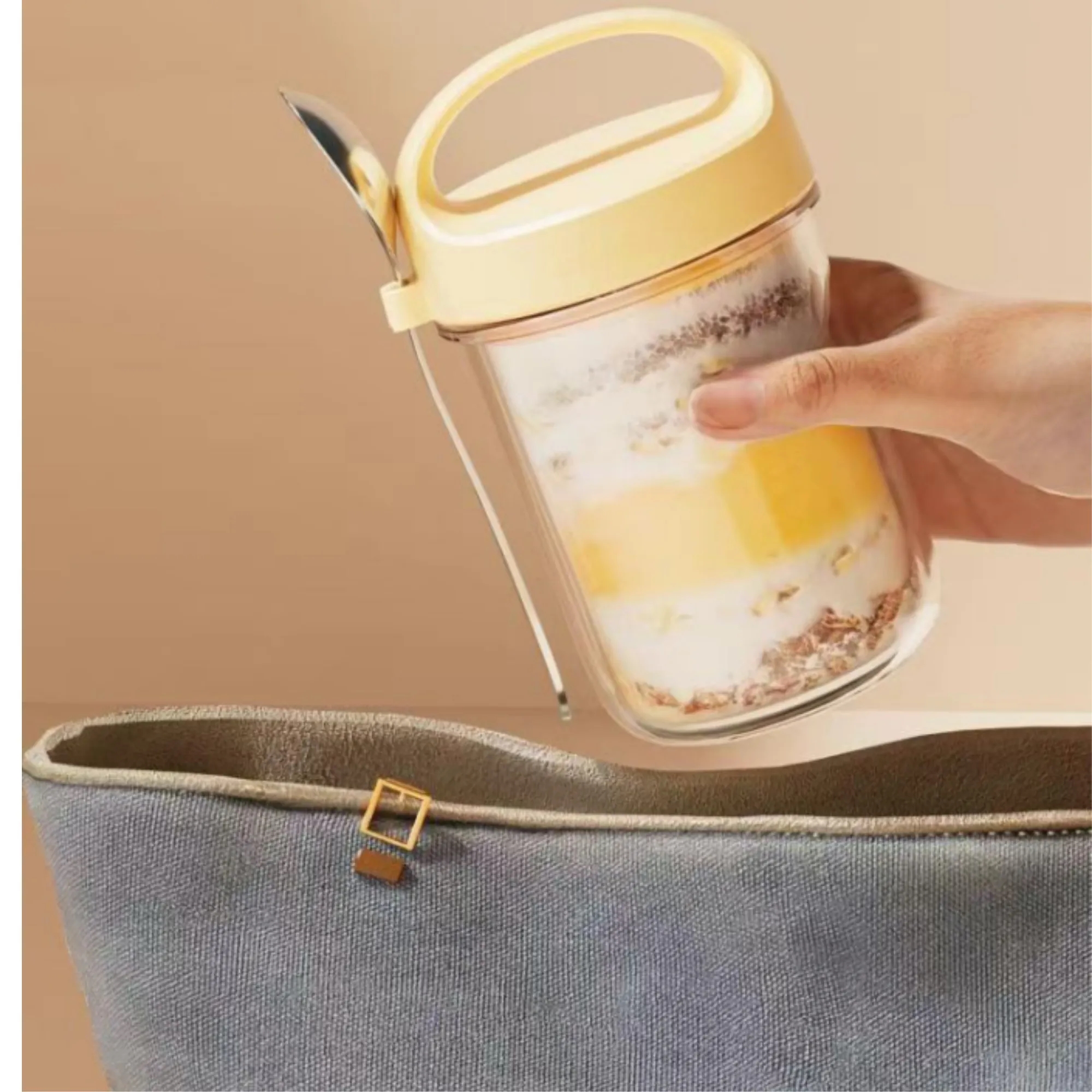 13Oz Airtight Yogurt Glass Cup With Spoon Overnight Oats Jar 3