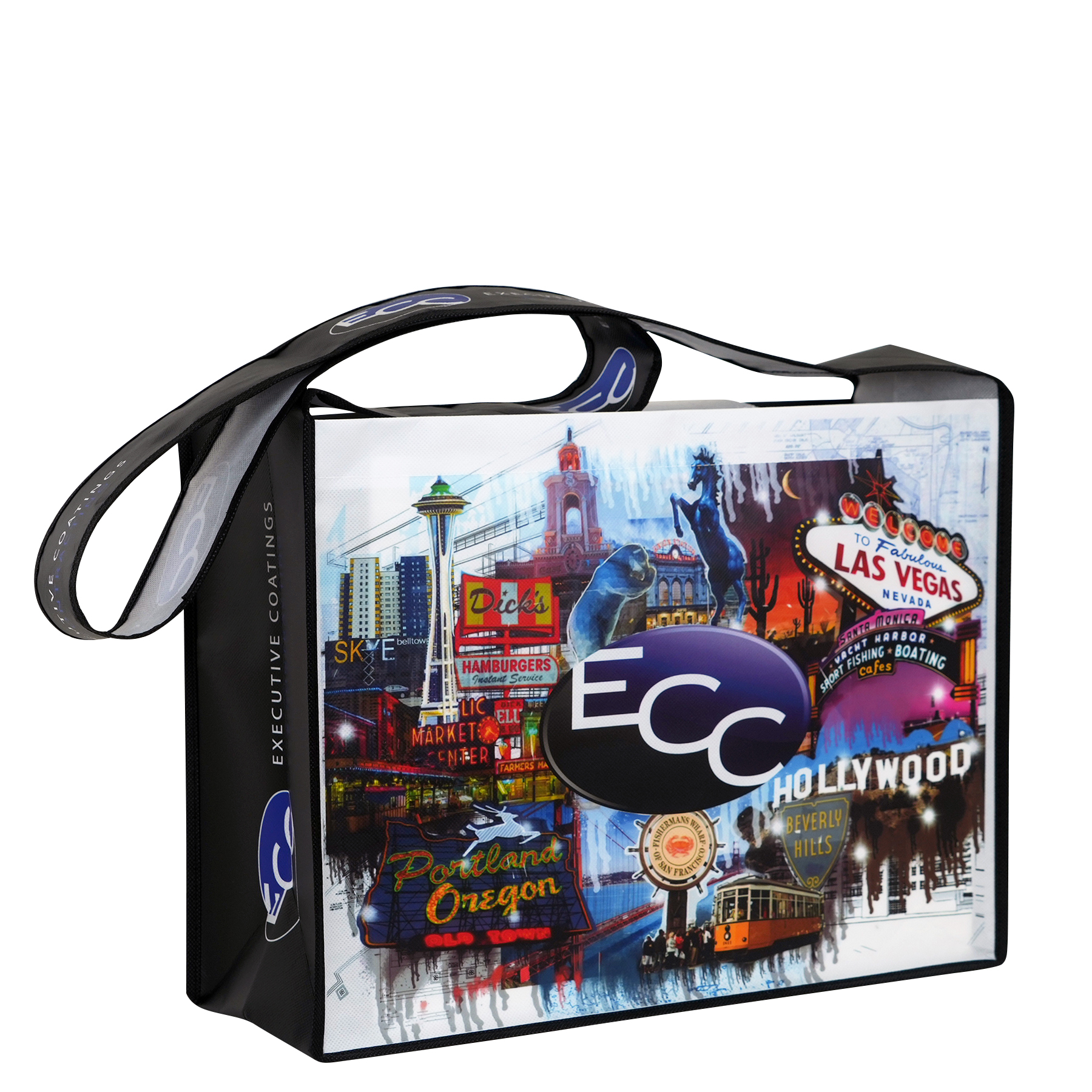 Custom 120g Laminated Non-Woven Messenger Bag w/Printed Shoulder Strap 16x12x6 2