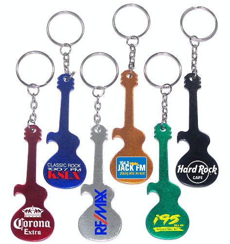 Guitar shaped aluminum bottle opener with key chain