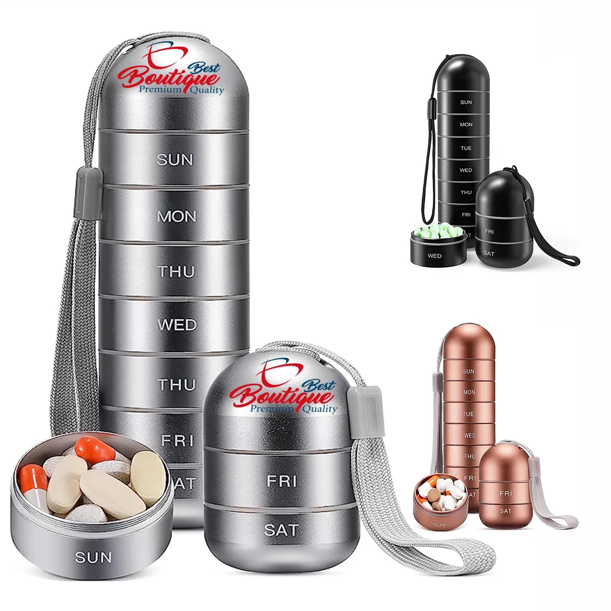 Portable Small Travel Waterproof Metal Weekly Pill Organizer 1