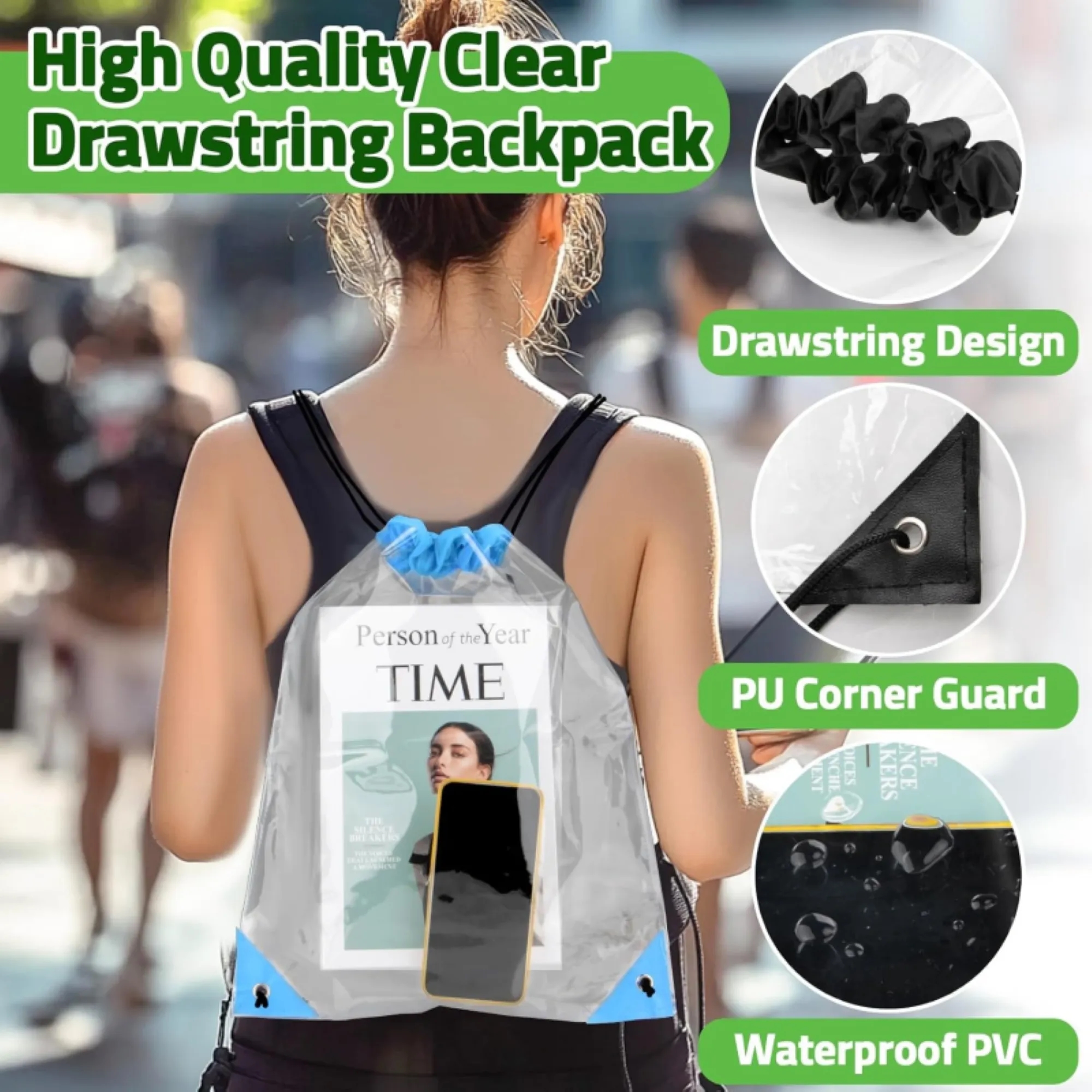 PVC Large Capacity Transparent Drawstring Backpack 3