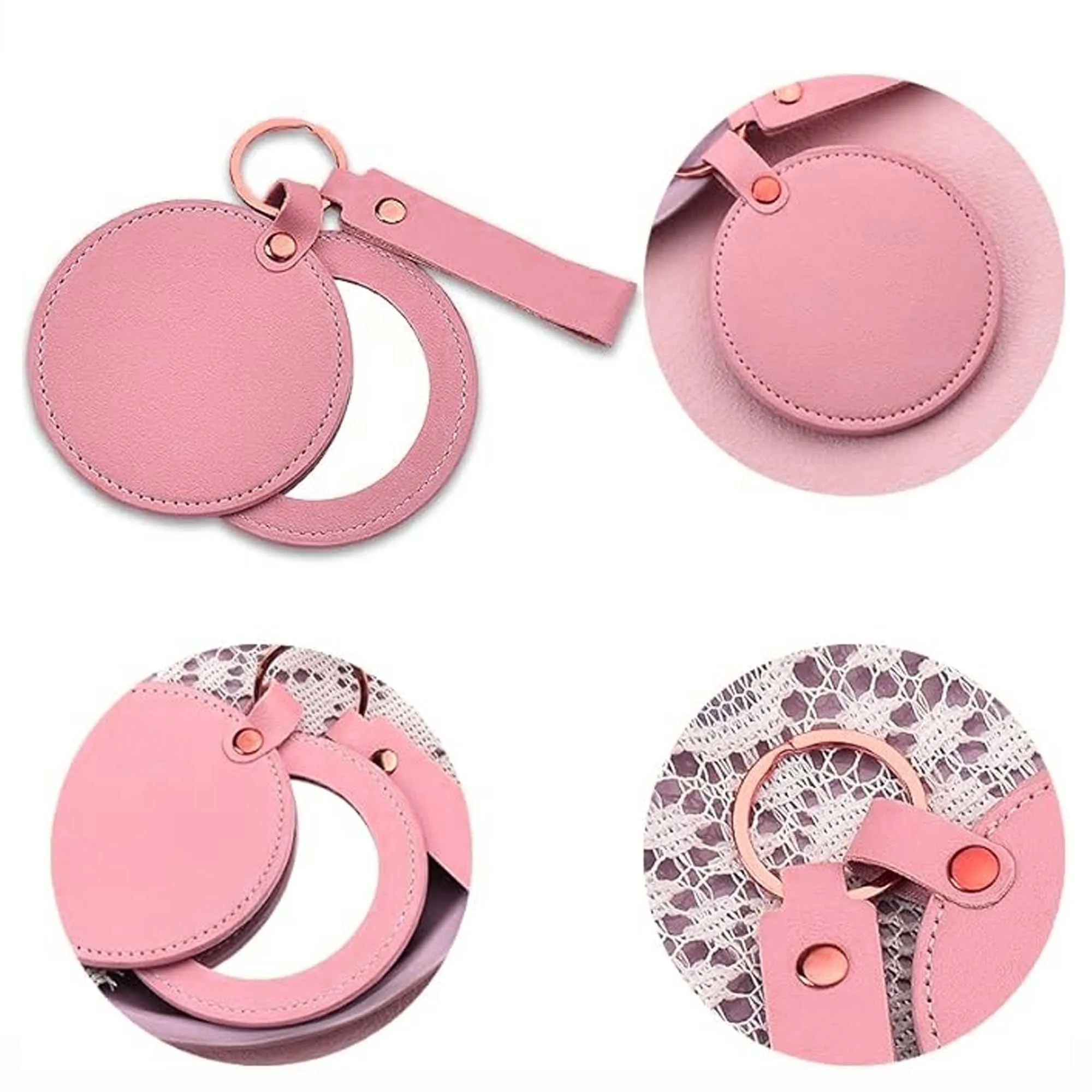 Portable Leather Double Sided Mirror Keychain 5