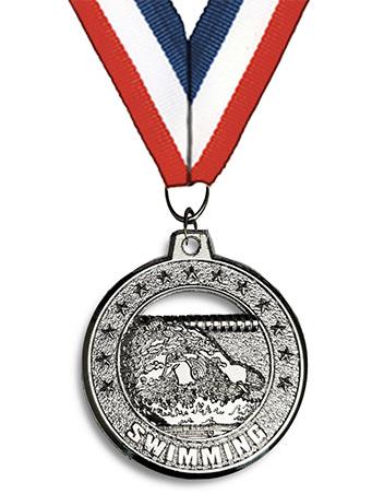Medallion: 2" Circle Cut Out Swimming Silver w/ 2