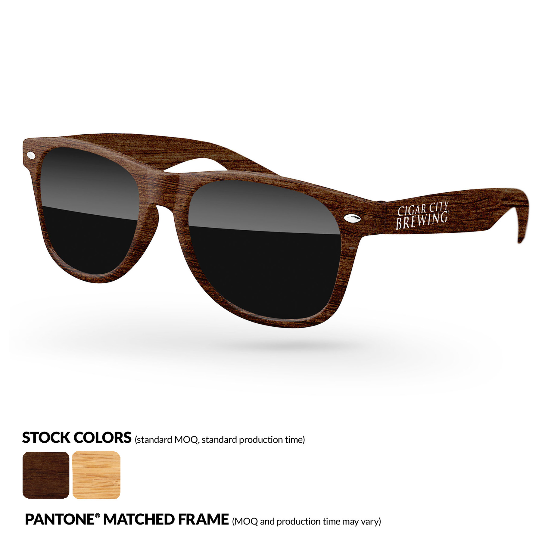 Faux-wood Retro Sunglasses w/ 1 Color Temple Imprint 12