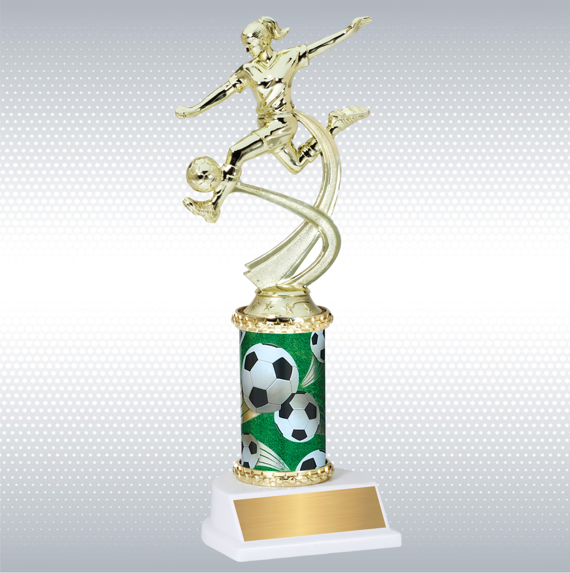 Assembled Female Soccer Trophy w/ White Base 6