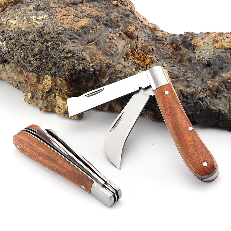 Stainless Steel Folding Pocket Knife with Wooden Handle 3