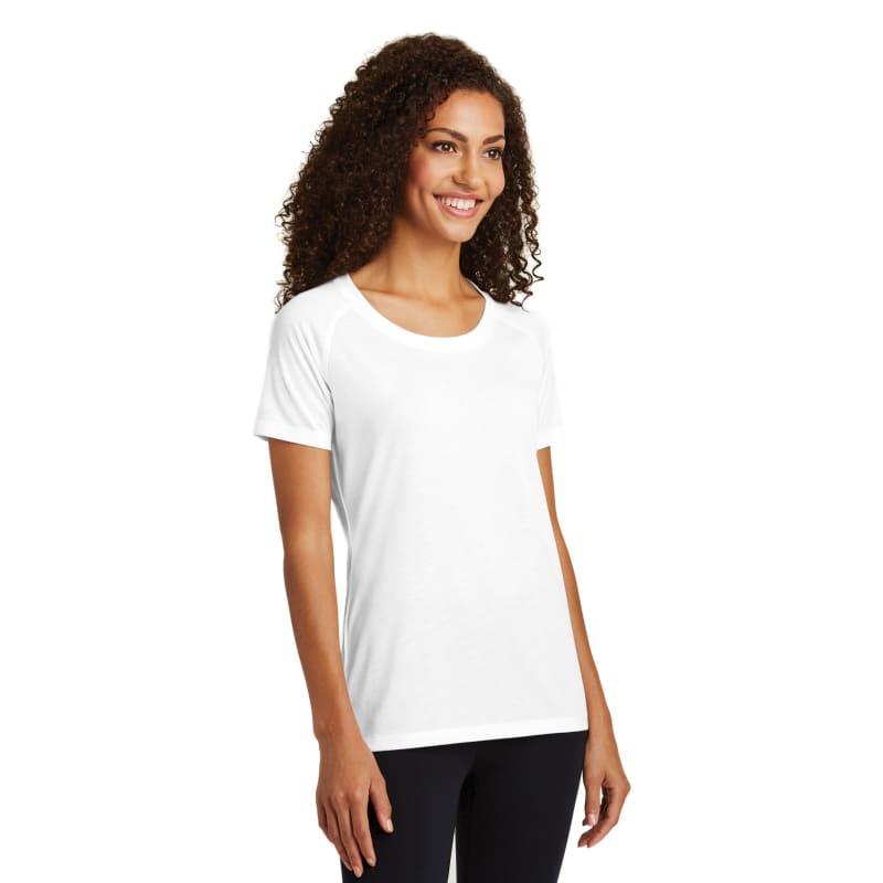 Sport-Tek Women's PosiCharge Tri-Blend Wicking Scoop Neck Raglan Tee. 41