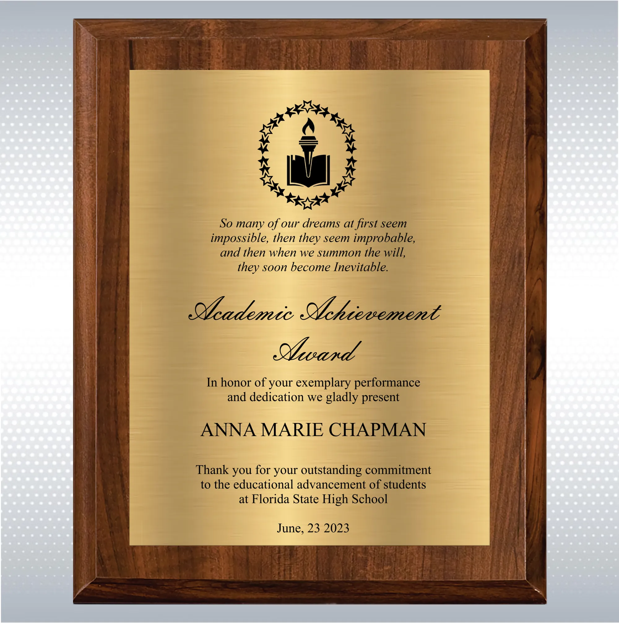 Cherry Finish Academic Achievement Plaque Gift Award 14