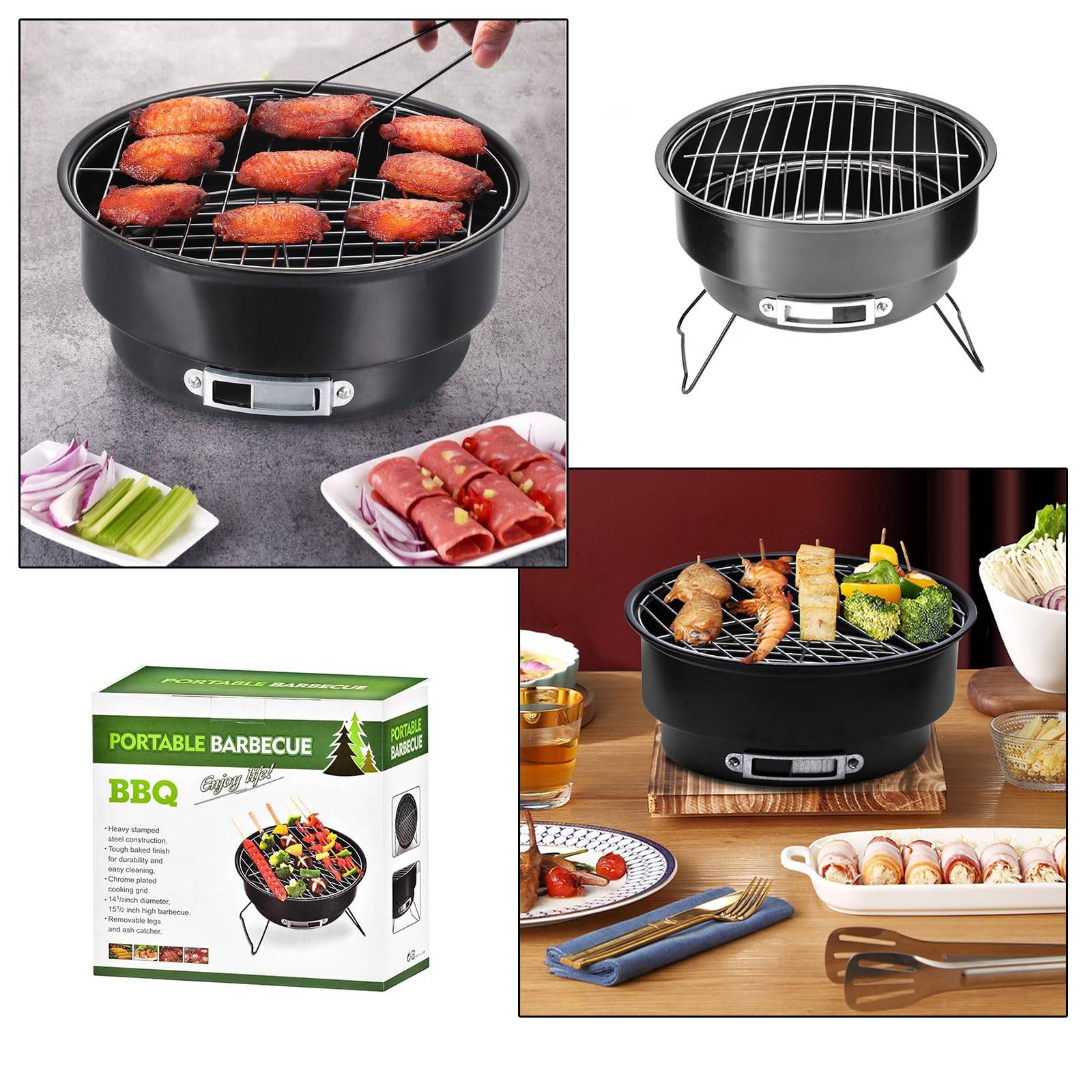 Portable Round Barbecue BBQ Charcoal Grill W/ Cooler Bag 3