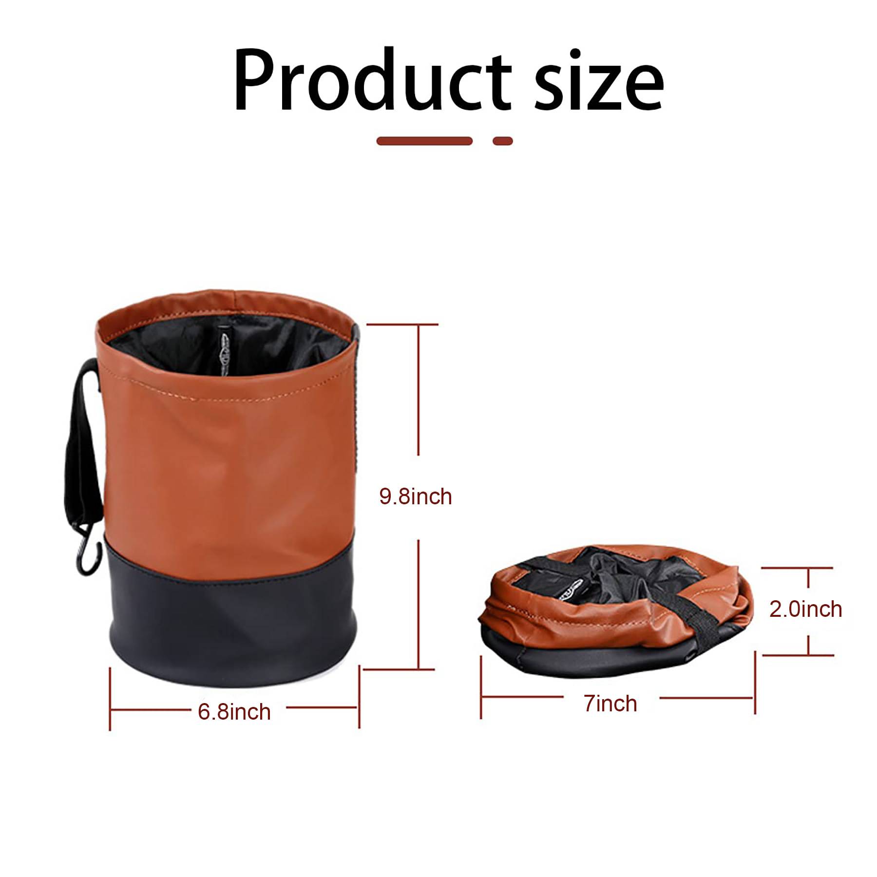 Foldable Synthetic Nappa Leather Car Trash Can w/ Hook 4