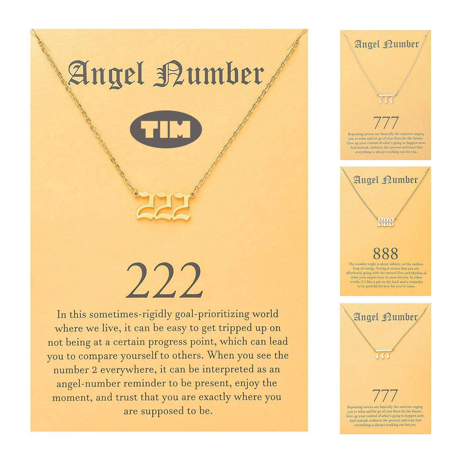 18K Gold Plated Old English Angel & Number Necklace 7