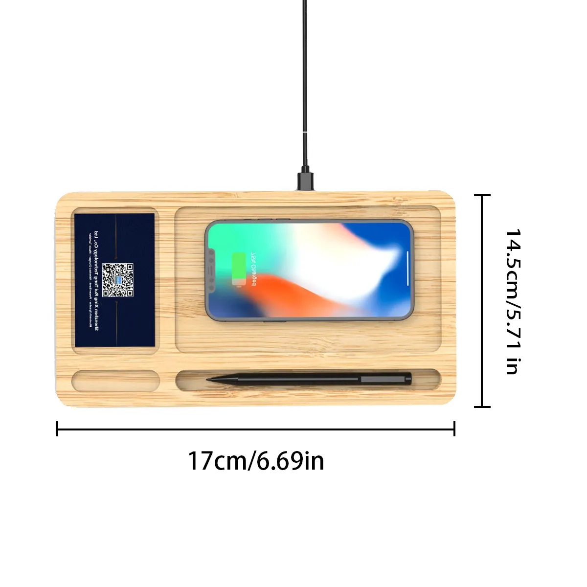 Bamboo Wireless Charging Desk Tray Organizer 15W 4