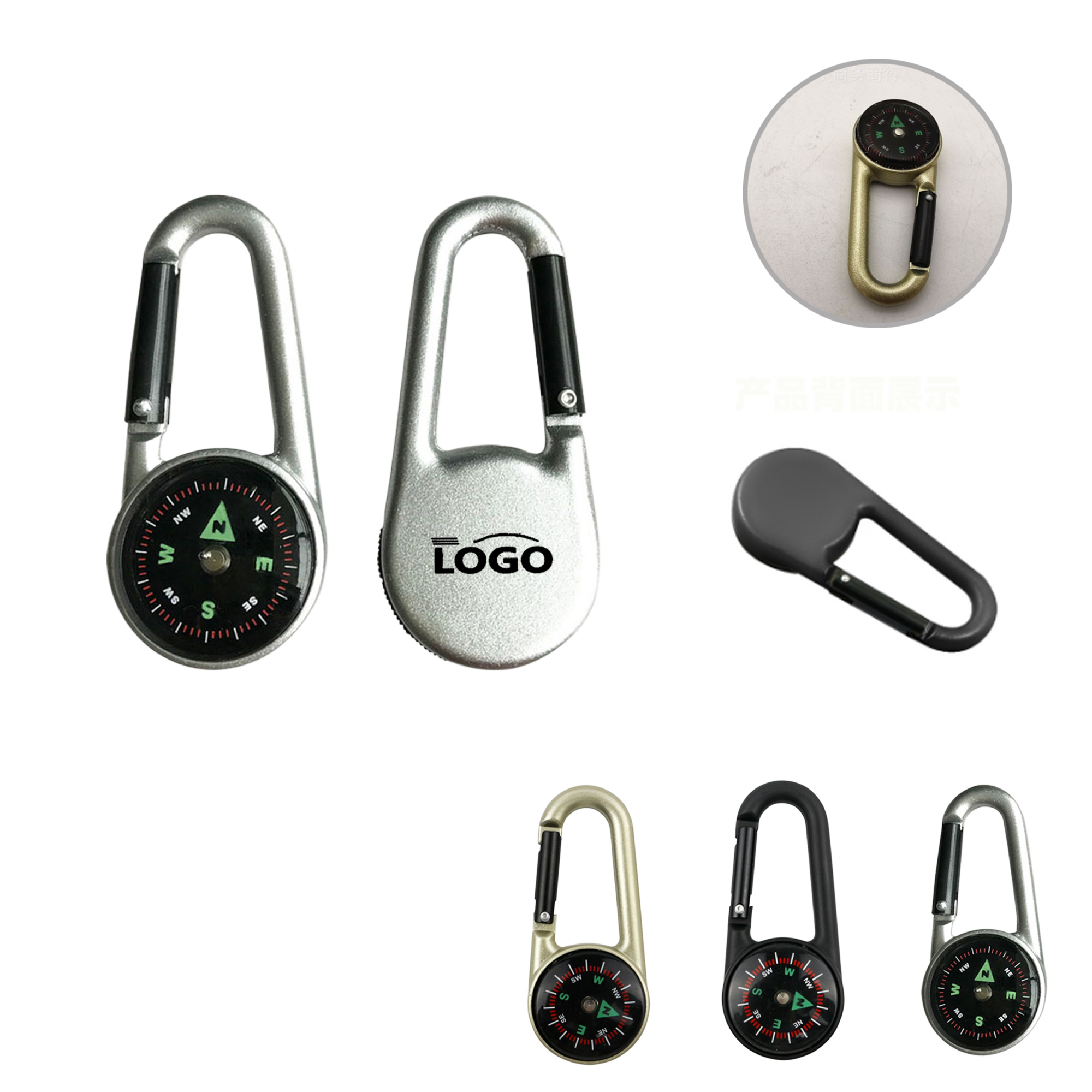 MOQ100 Metal Carabiner Compass Keychain For Outdoors 3