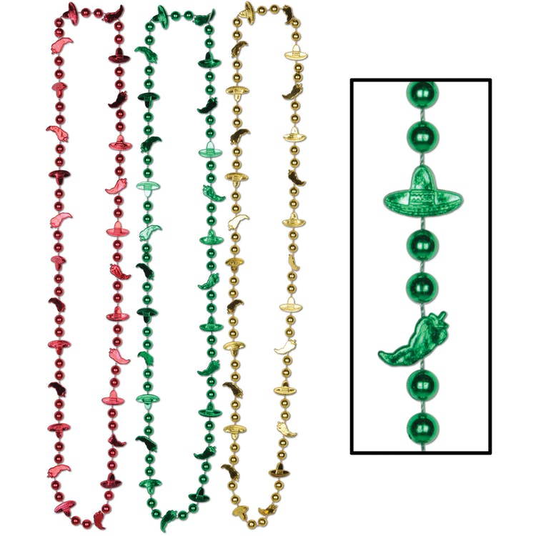 Fiesta Beads - Red Green Gold 33" 1