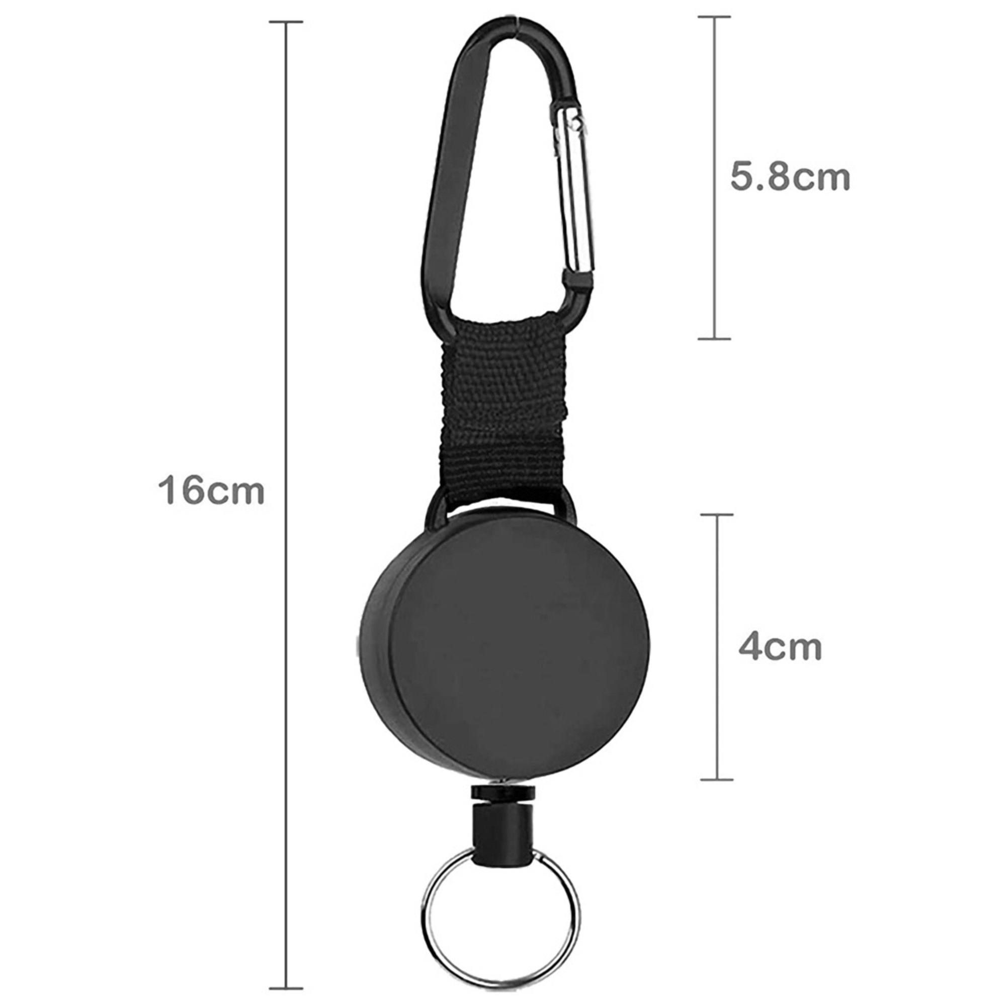 Black Round Retractable Key Holder w/Carabiner 3