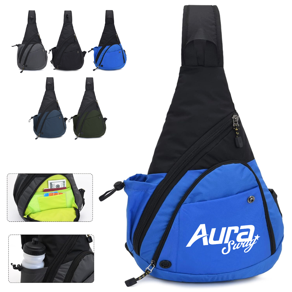 Versatile Sling Chest Bag W/ Water Bottle Pouch 4