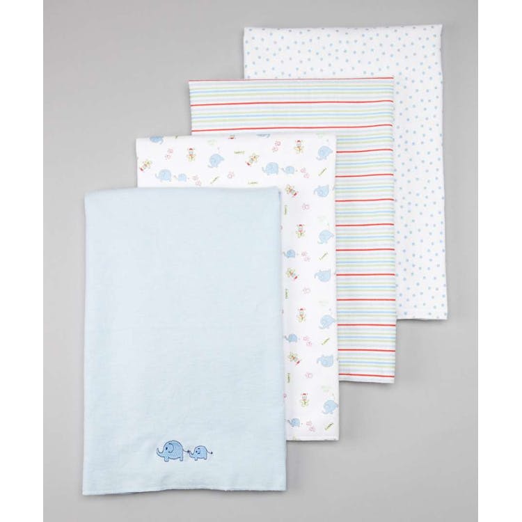 Cotton Flannel Receiving Blankets - Blue Patterns & Animals 4 Pack 1