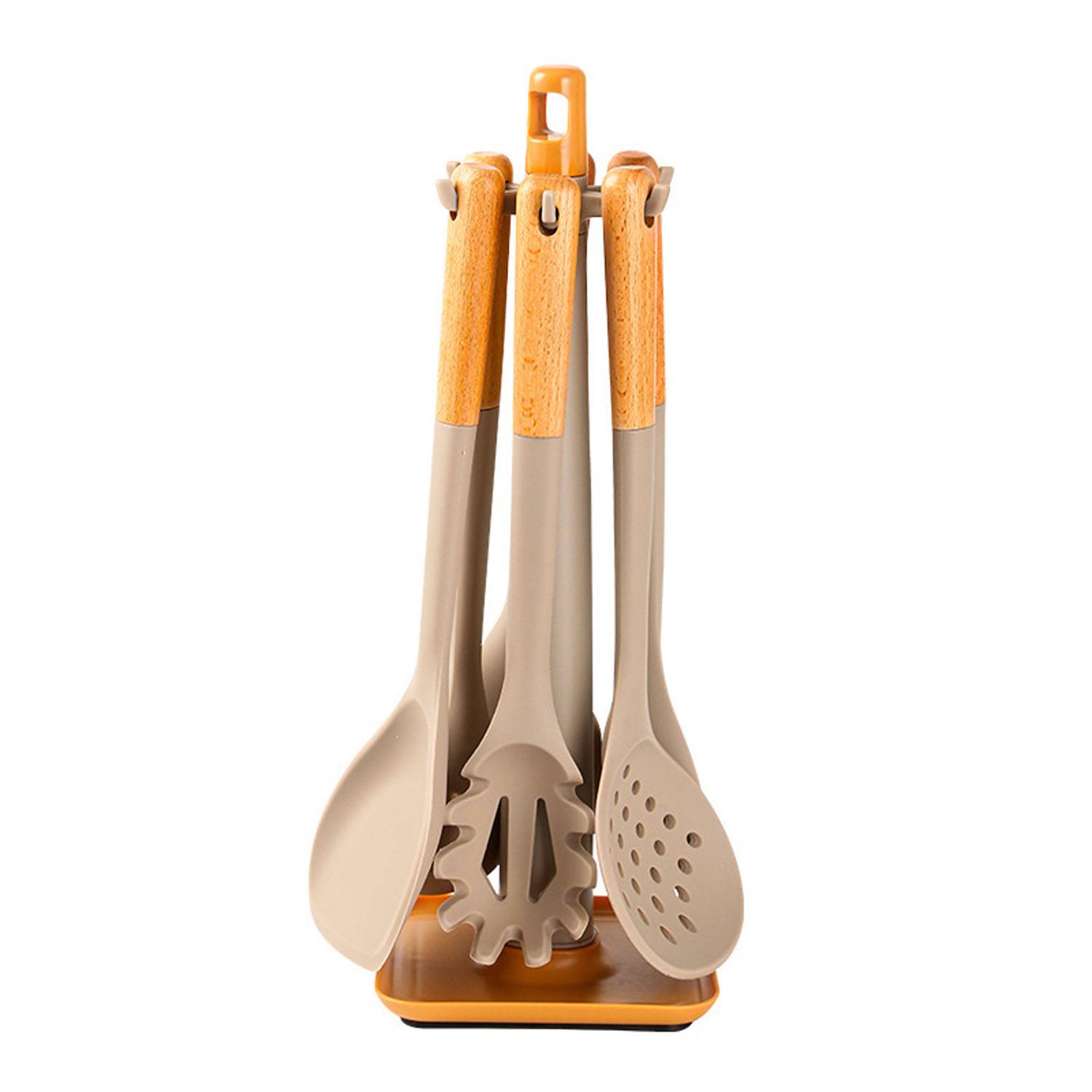 7Pcs Silicone Kitchen Utensils Set w/ Wooden Handle 11