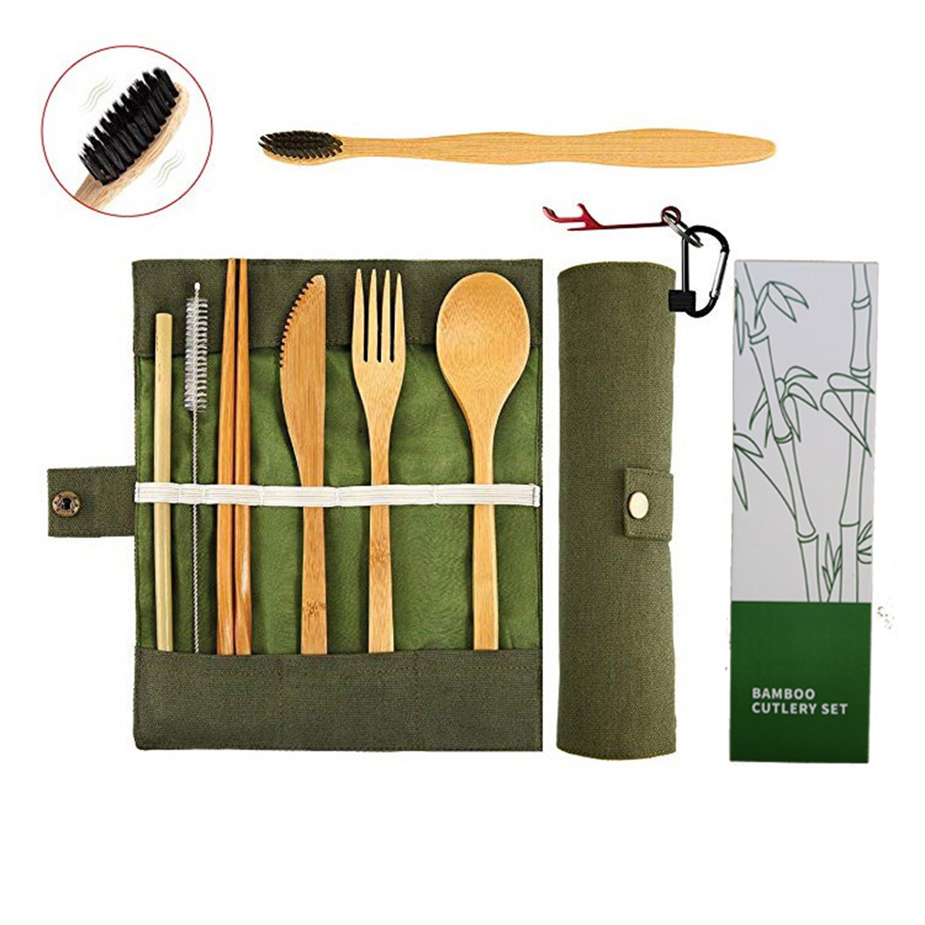 Bamboo Travel Tableware Set With Carrying Case 3