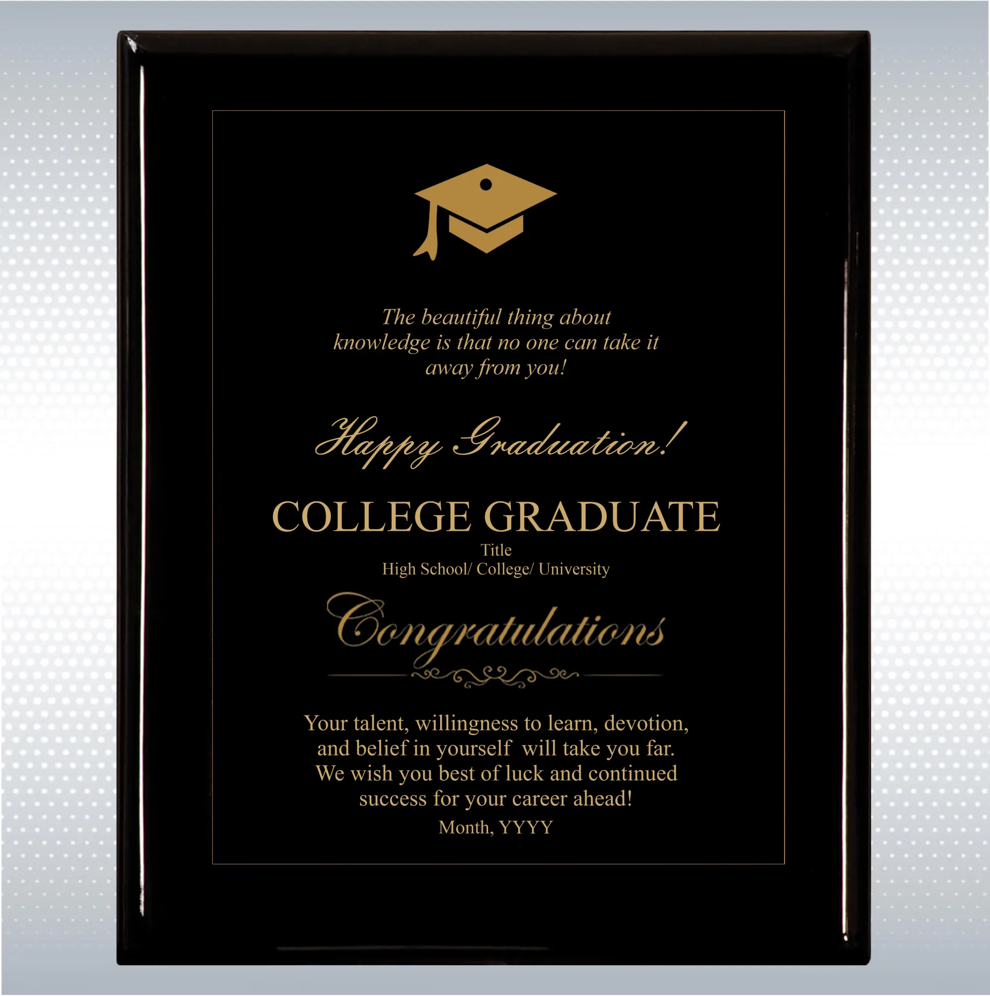 Black Piano Finish Wood Plaque Graduation Gift 16