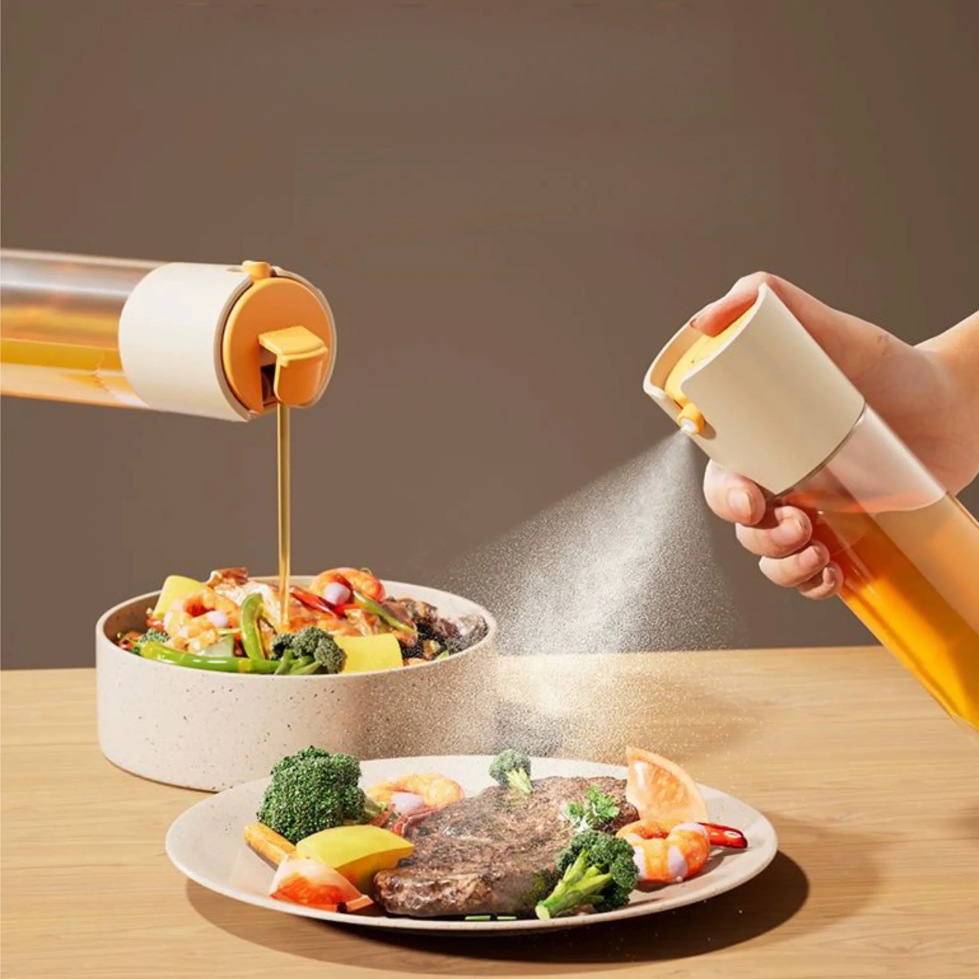 10oz 2-in-1 Glass Oil Dispenser Sprayer Bottle For Cooking 4