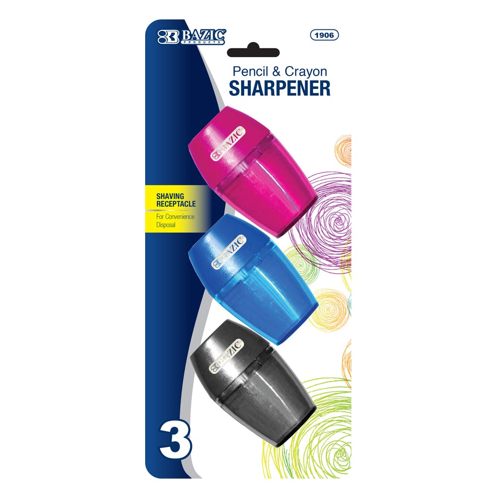 Pencil Sharpener - 3 Count Shavings Receptacle Assorted Colors 2