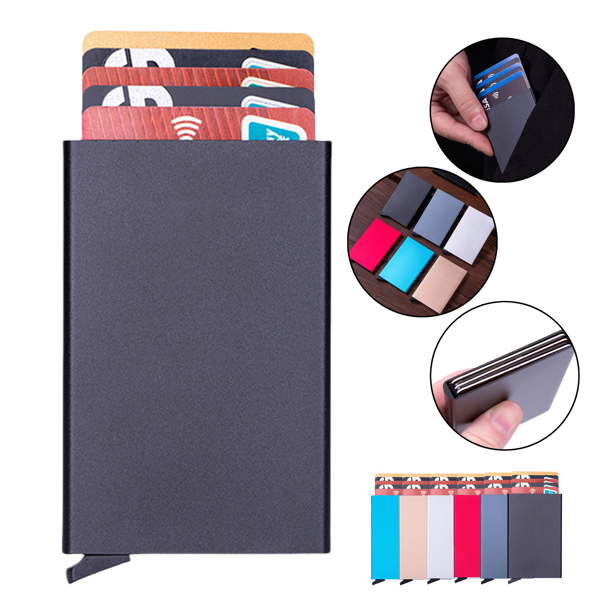 Anti-Magnetic RFID Blocking Automatic Pop-Up Card Holder for ID Credit Cards 4